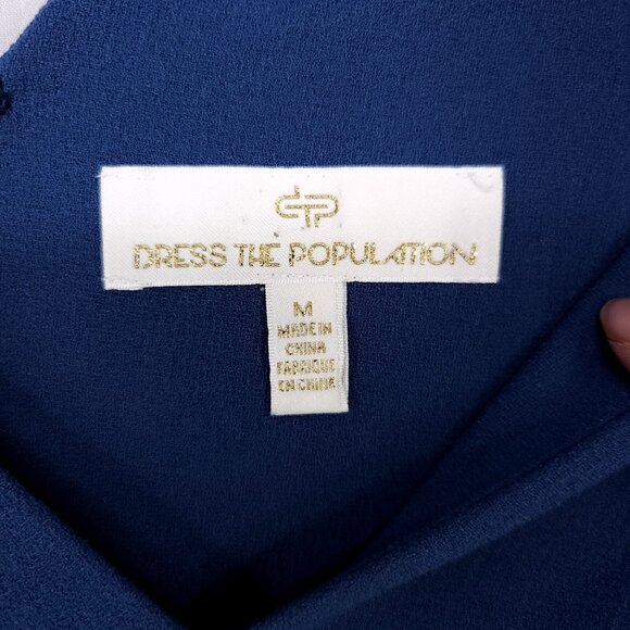 Dress The Population Nadia Midi Dress Size Medium Long Sleeve Low V-Neck - Picture 11 of 13